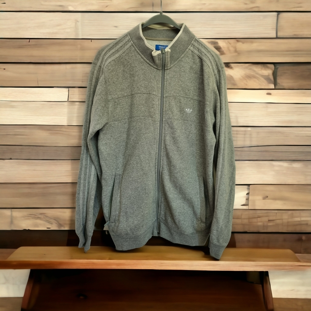 Adidas Originals grey zip through sweater sz large - Picture 1 of 8
